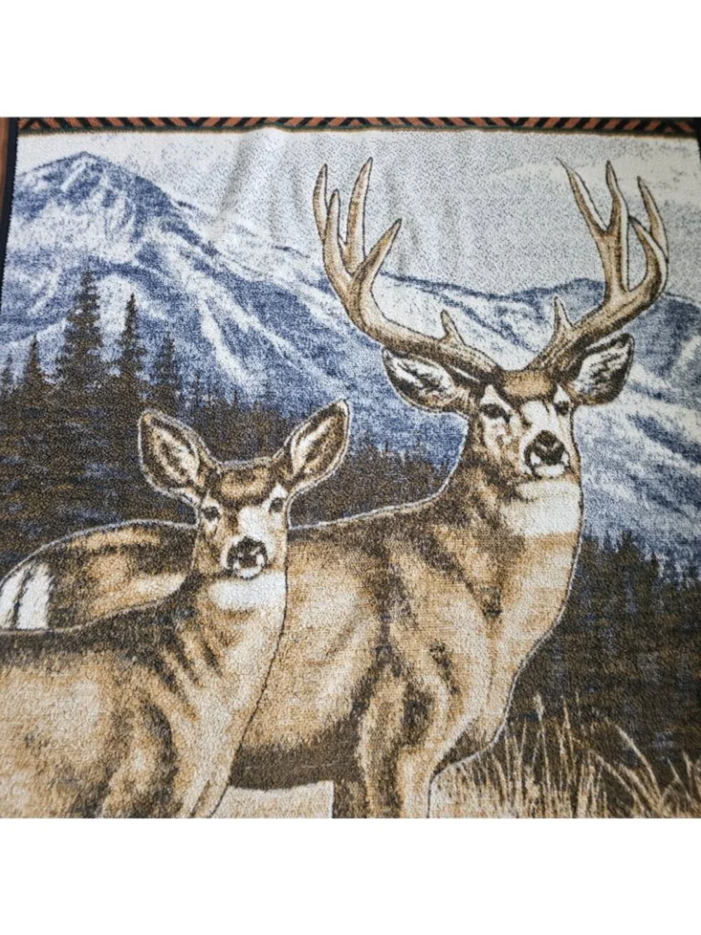 Vintage Biederlack Reversible Deer Buck Doe Southwestern Blanket 52” By 75”